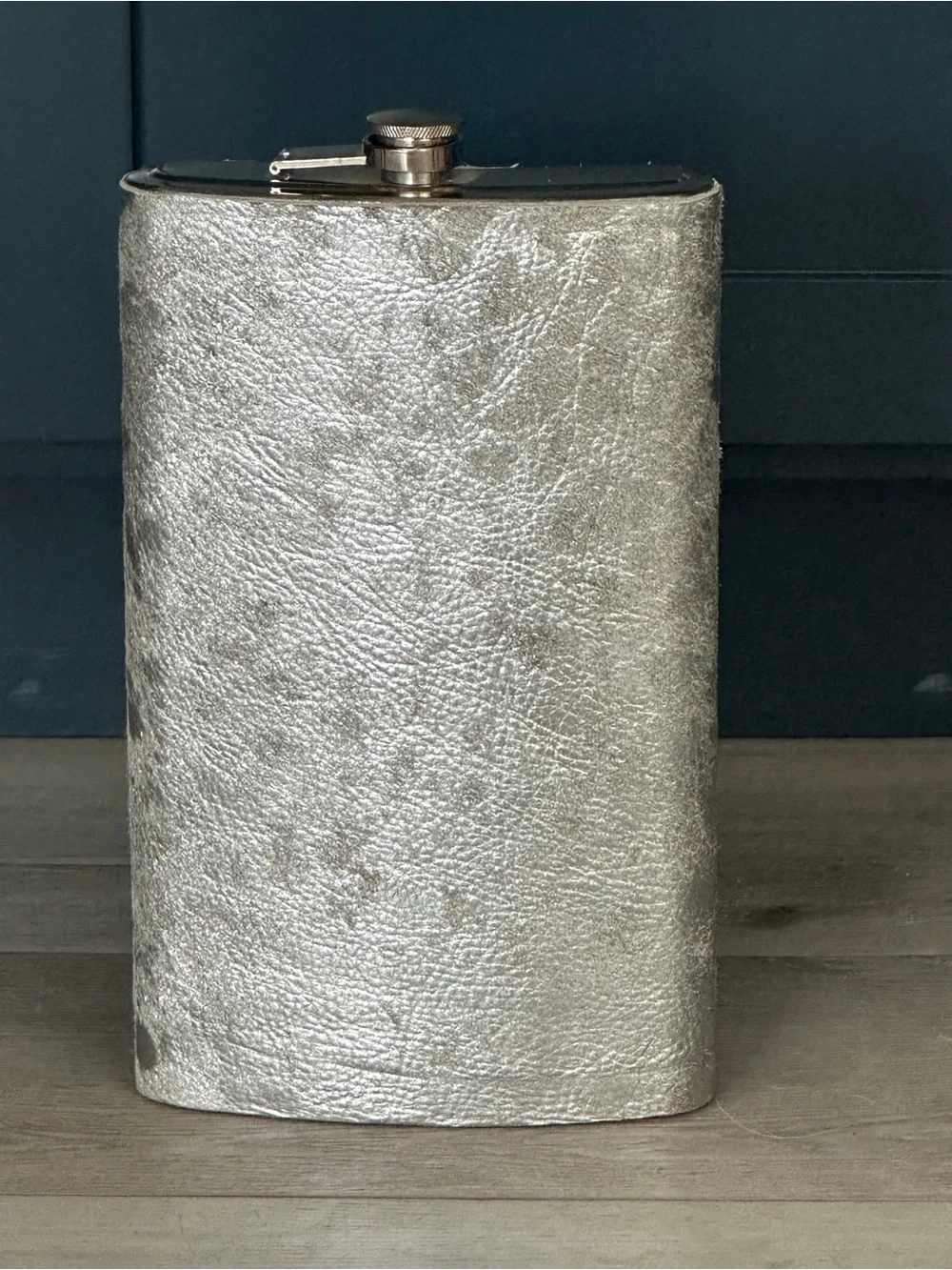 Top Shelf Extra Tall Silver Cowhide Flask – Stainless Steel 64 oz